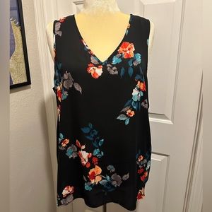 NWT Black Floral V-Neck Sleeveless Blouse Shirt Tank 2X
